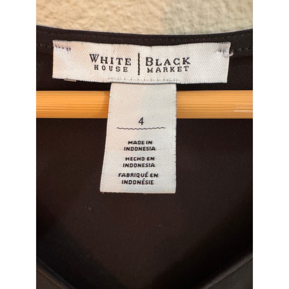 White House Black Market Black Faux Wrap Short Sleeve Dress Size 4 - Picture 4 of 9
